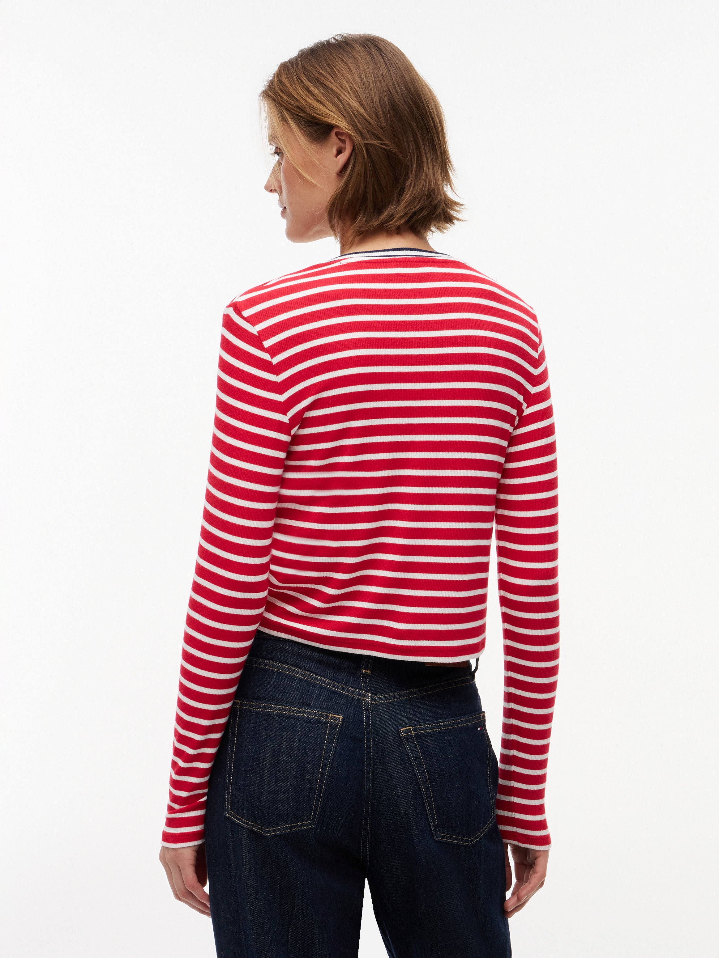 Tommy Jeans Women's Slim Jersey Long Sleeve Cardigan Red / Stripe DW22805 0EX 970