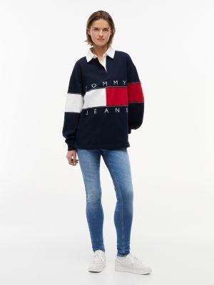 Tommy Jeans Womens Oversized Flag Rugby Sweatshirt Dark Night Navy DW22827-C1G
