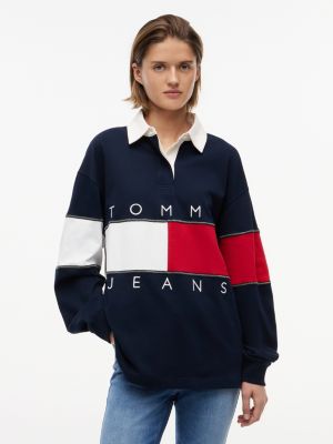 Tommy Jeans Womens Oversized Flag Rugby Sweatshirt Dark Night Navy DW22827-C1G