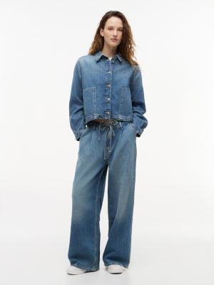 Tommy Jeans Womens Tie-Hem Denim Chore Jacket Denim Medium DW22871 900 1A5