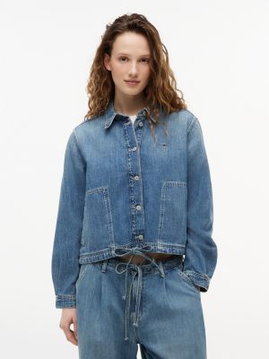 Tommy Jeans Womens Tie-Hem Denim Chore Jacket Denim Medium DW22871-1A5