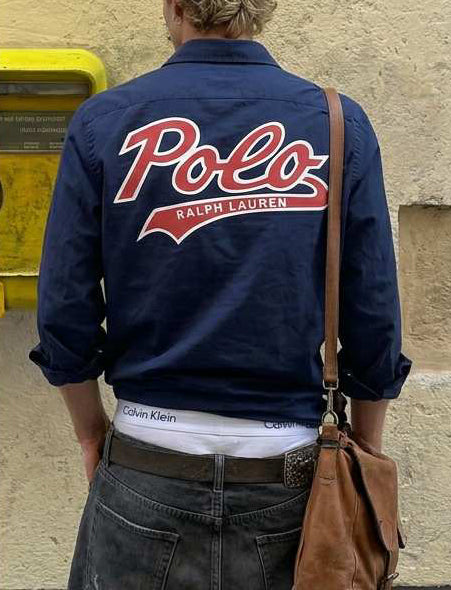 Polo Ralph Lauren Men's Back Point Lettering Classic Fit Long Sleeve Shirt Navy 710764181001 B10