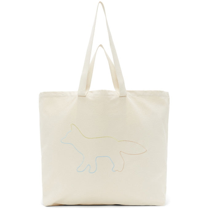 Maison Kitsune XXL Tote Bag Rainbow Profile fox Ecru EU05113WW0030 EC