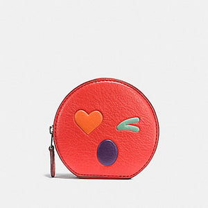 Coach Women's Heart Round Coin Case In Glovetanned Leather Orange F11727 SVMMM - APLAZE