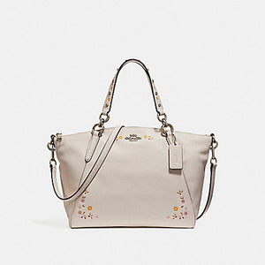 Coach Women's Small Kelsey Satchel With Floral Tooling SV/Chalk F24599 SVHA - APLAZE