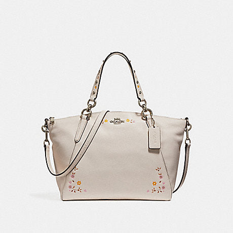 Coach Women's Small Kelsey Satchel With Floral Tooling SV/Chalk F24599 SVHA - APLAZE