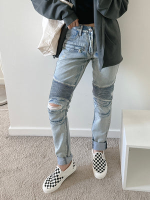 Embellish Testarossa Ripped Biker Denim Bleached Blue F27 - APLAZE