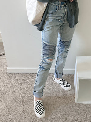 Embellish Testarossa Ripped Biker Denim Bleached Blue F27 - APLAZE