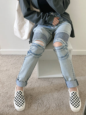 Embellish Testarossa Ripped Biker Denim Bleached Blue F27 - APLAZE
