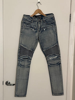 Embellish Testarossa Ripped Biker Denim Bleached Blue F27 - APLAZE