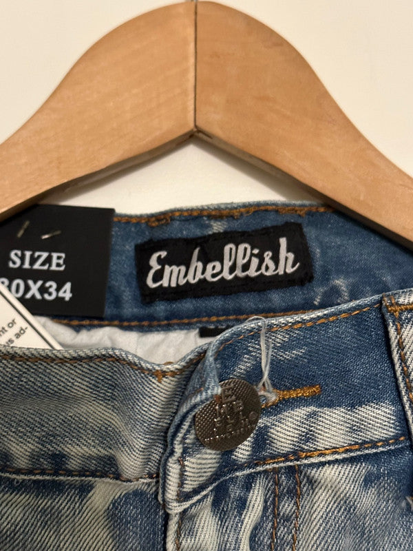Embellish Testarossa Ripped Biker Denim Bleached Blue F27 - APLAZE