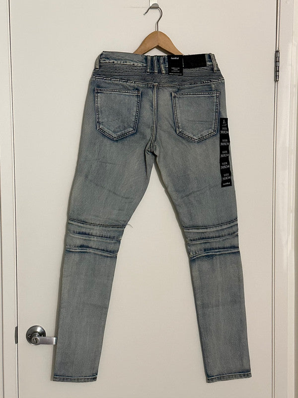 Embellish Testarossa Ripped Biker Denim Bleached Blue F27 - APLAZE
