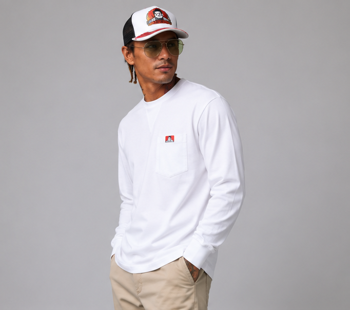Ben Davis Heavy Duty Long Sleeve Pocket T-Shirt White 930