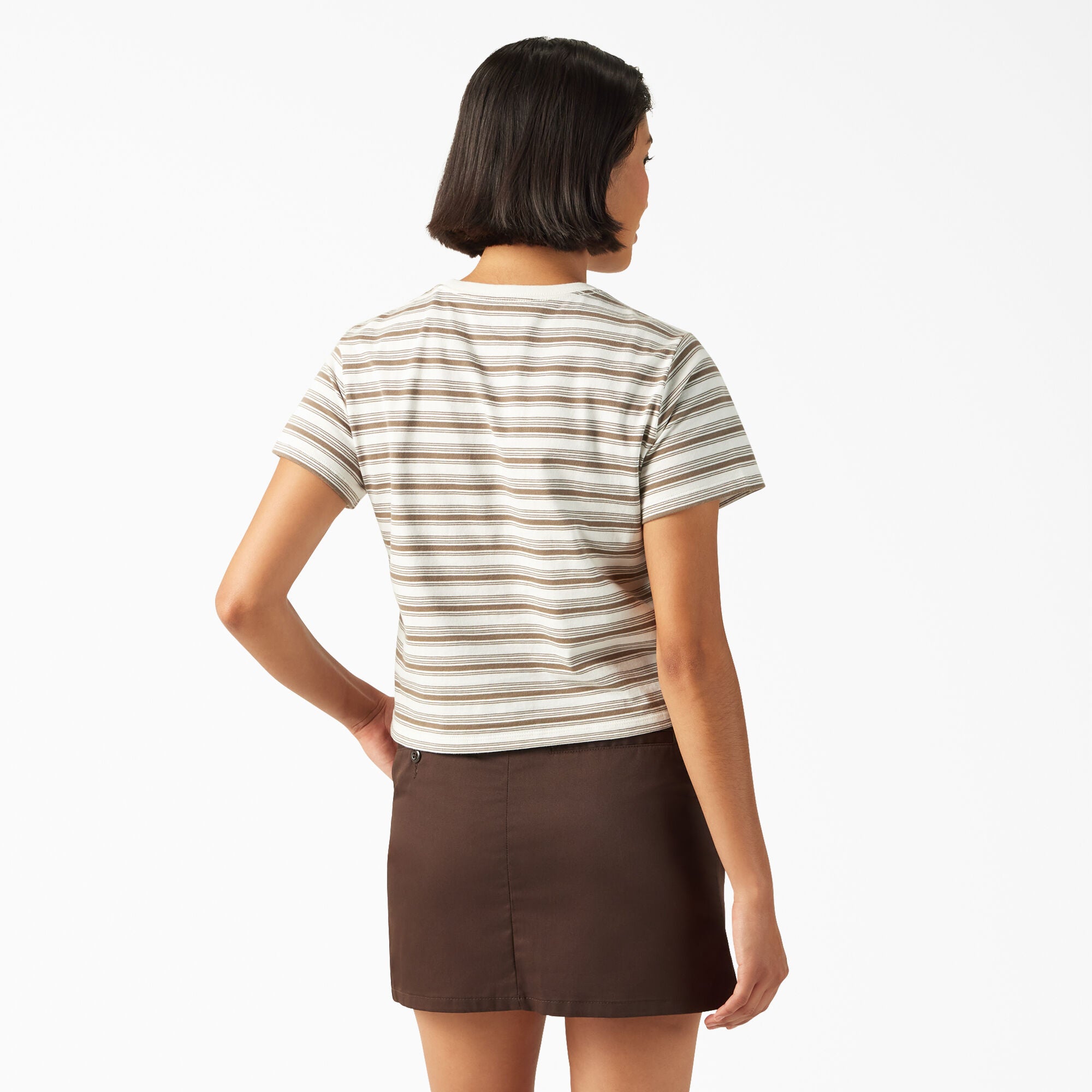 Dickies Women's Large Striped Cropped Pocket T-Shirt Ecru FSR89ECR