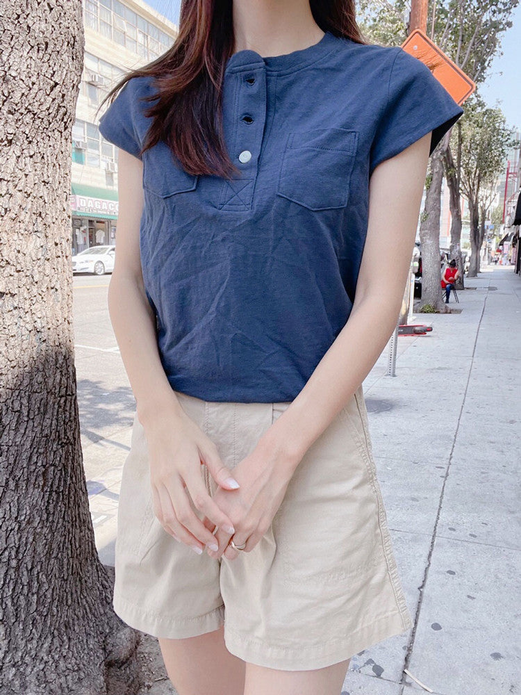 Everlane Women's Henley Neck Short Sleeve T-Shirt Kingfisher Blue FTCTNSHNLY MX1