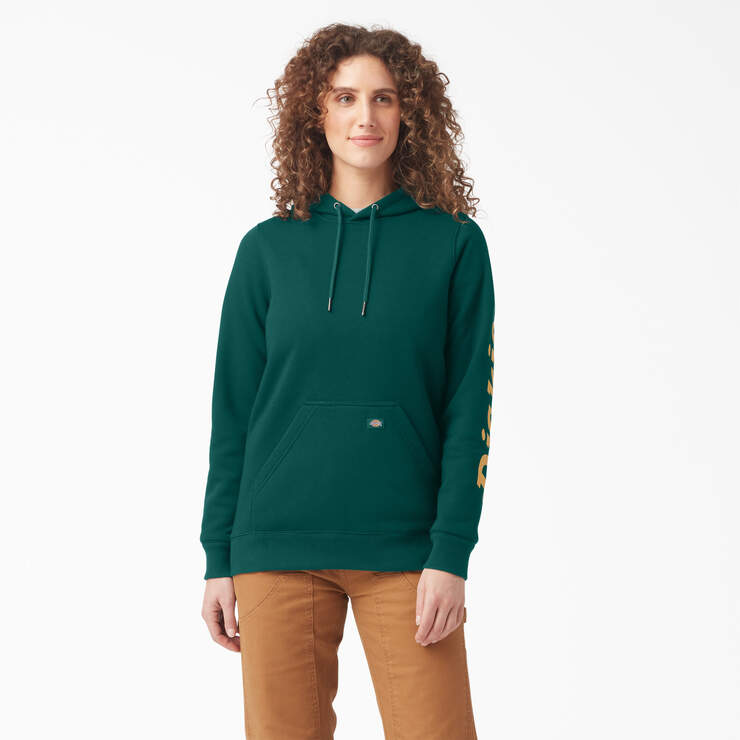 Dickies Women’s Water-Repellent Sleeve Logo Hoodie Forest FW202FT