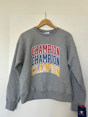 Champion Women's Fleece Pullover Crewneck Sweatshirt Oxford Gray GF535 58601A 023 - APLAZE