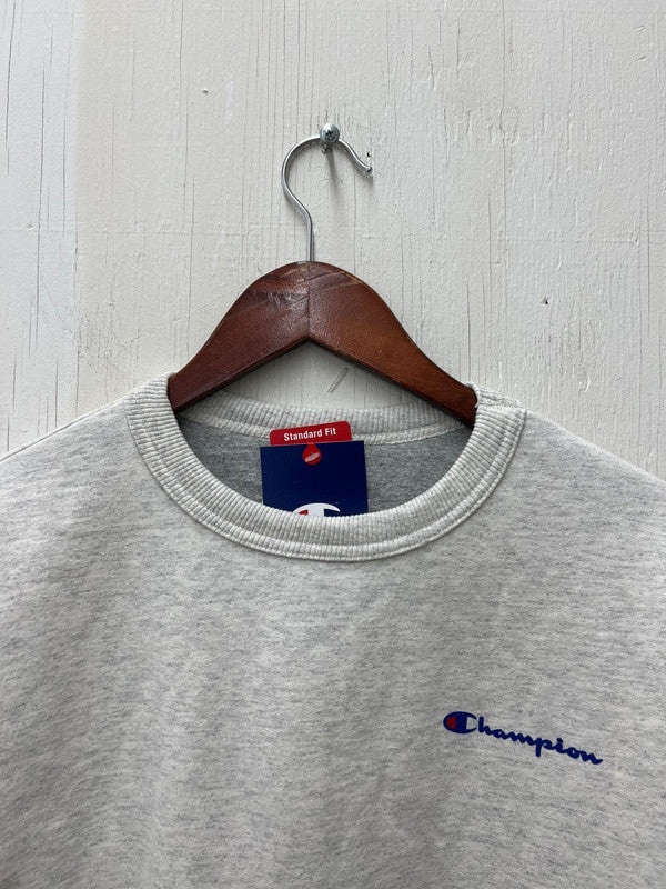 Champion Powerblend Fleece Crew Script Logo Oatmeal Heather GF88H Y08160 K74 - APLAZE