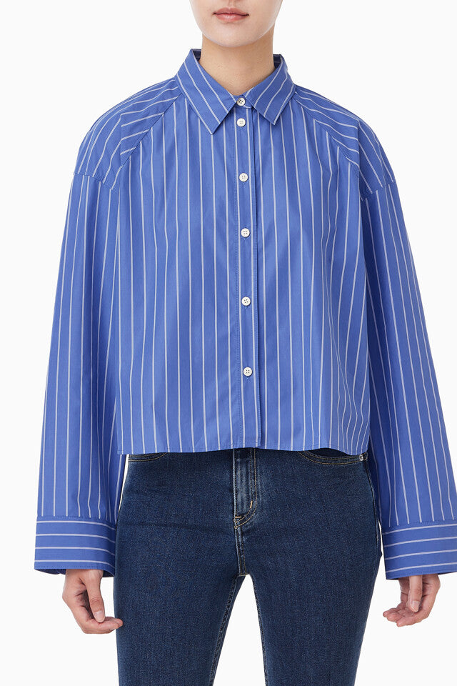 Calvin Klein Women's YD Striped Boxy Cropped Shirt Blue 47C118G 461