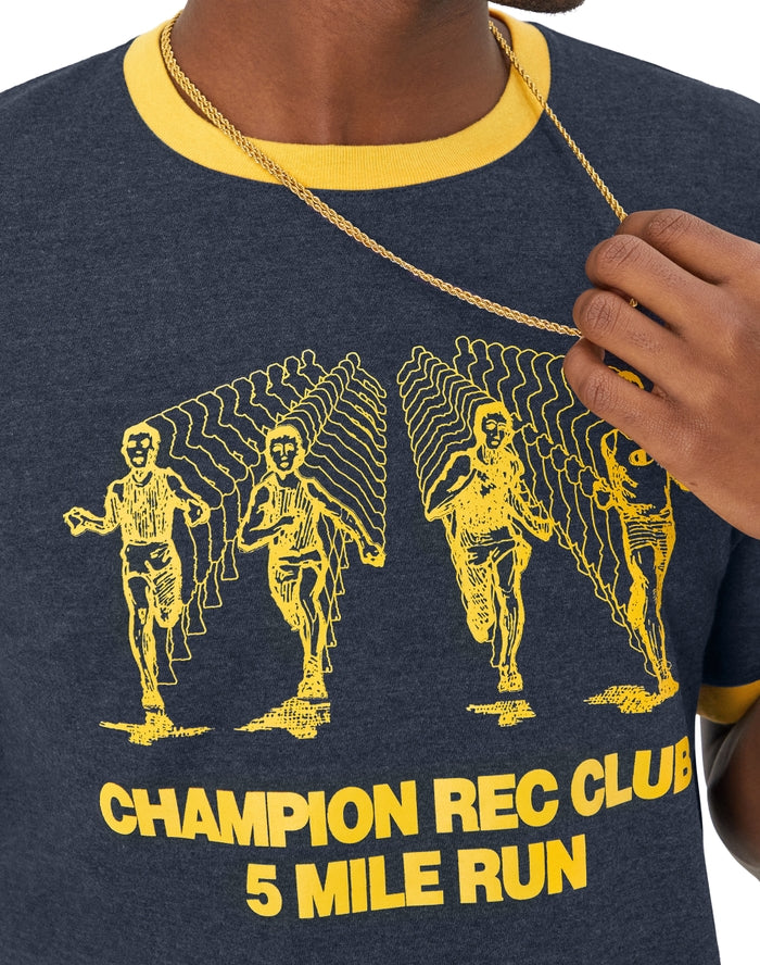 Champion Classic Ringer Graphic T-Shirt, Rec Club Run Navy Heather GT20H 586QEB WDP - APLAZE