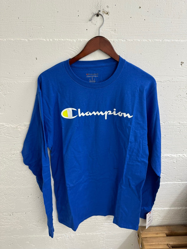Champion Classic Graphic Long Sleeve Script Logo T-Shirt Bright Royal GT78H Y07718 R0I - APLAZE
