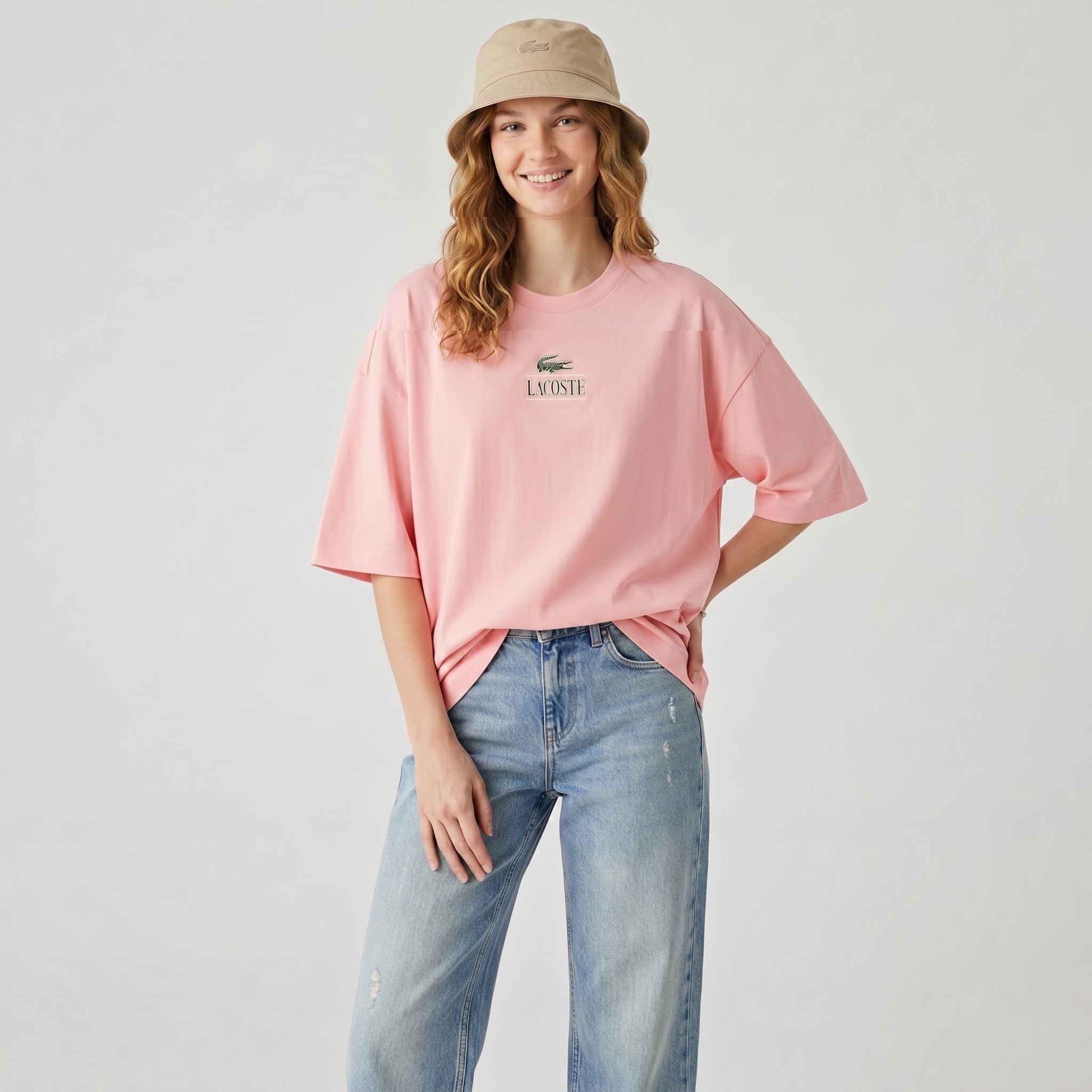 Lacoste Unisex Regular Fit Cotton Jersey Branded T-Shirt Waterlily Pink TH1147 KF9