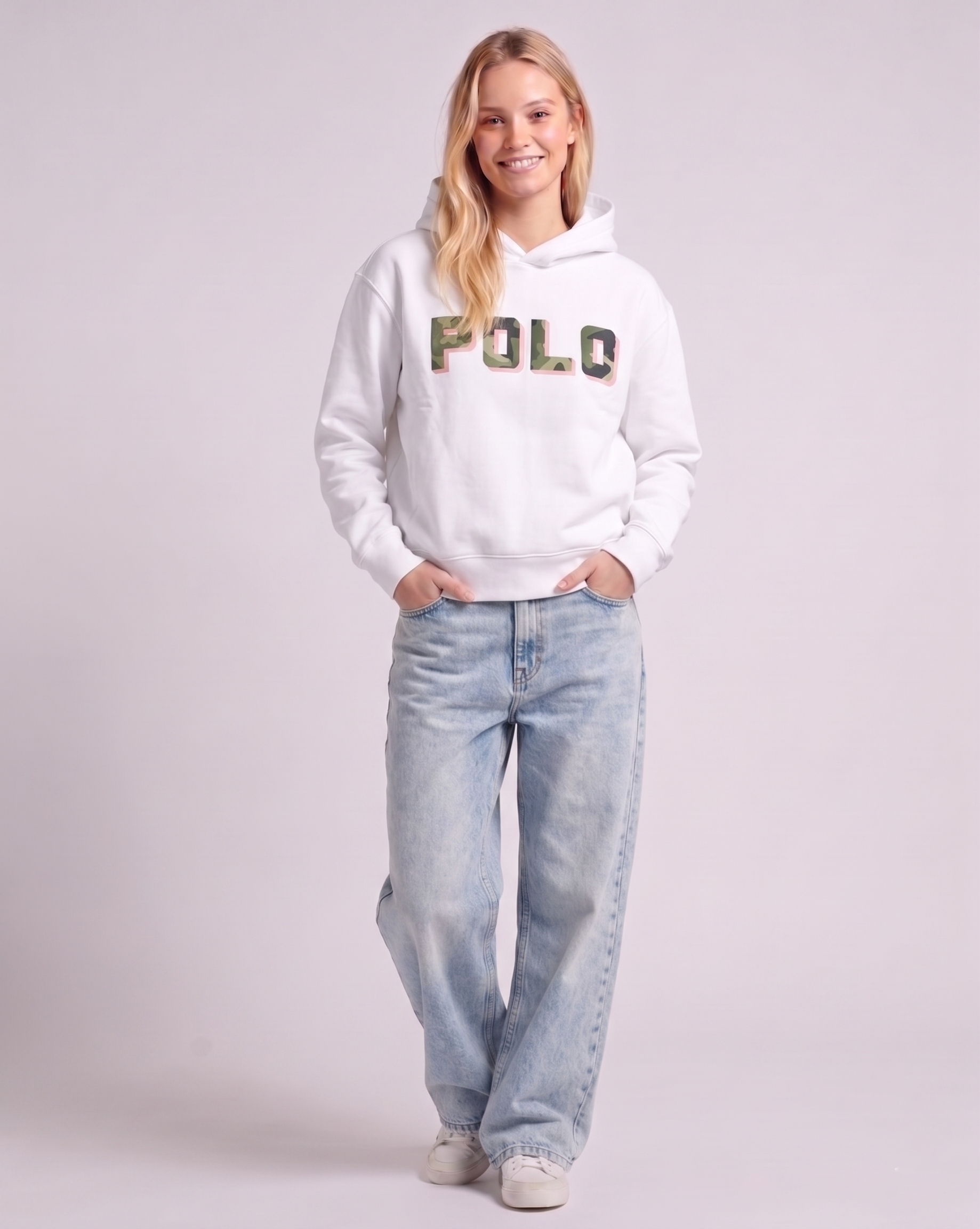 Polo Ralph Lauren Girls Military Camo Logo Hoodie White 313838926001 B10