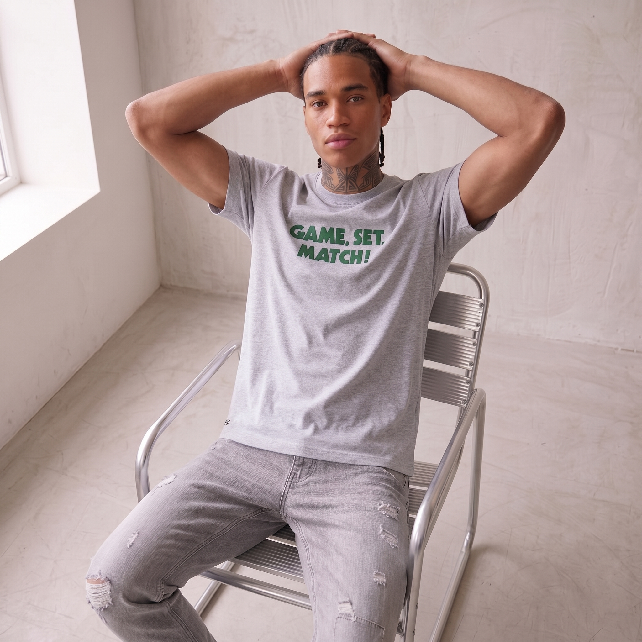Lacoste Unisex PIQUÉ Effect Slogan Cotton Jersey T-shirt Silver Chine TH0134 CCA