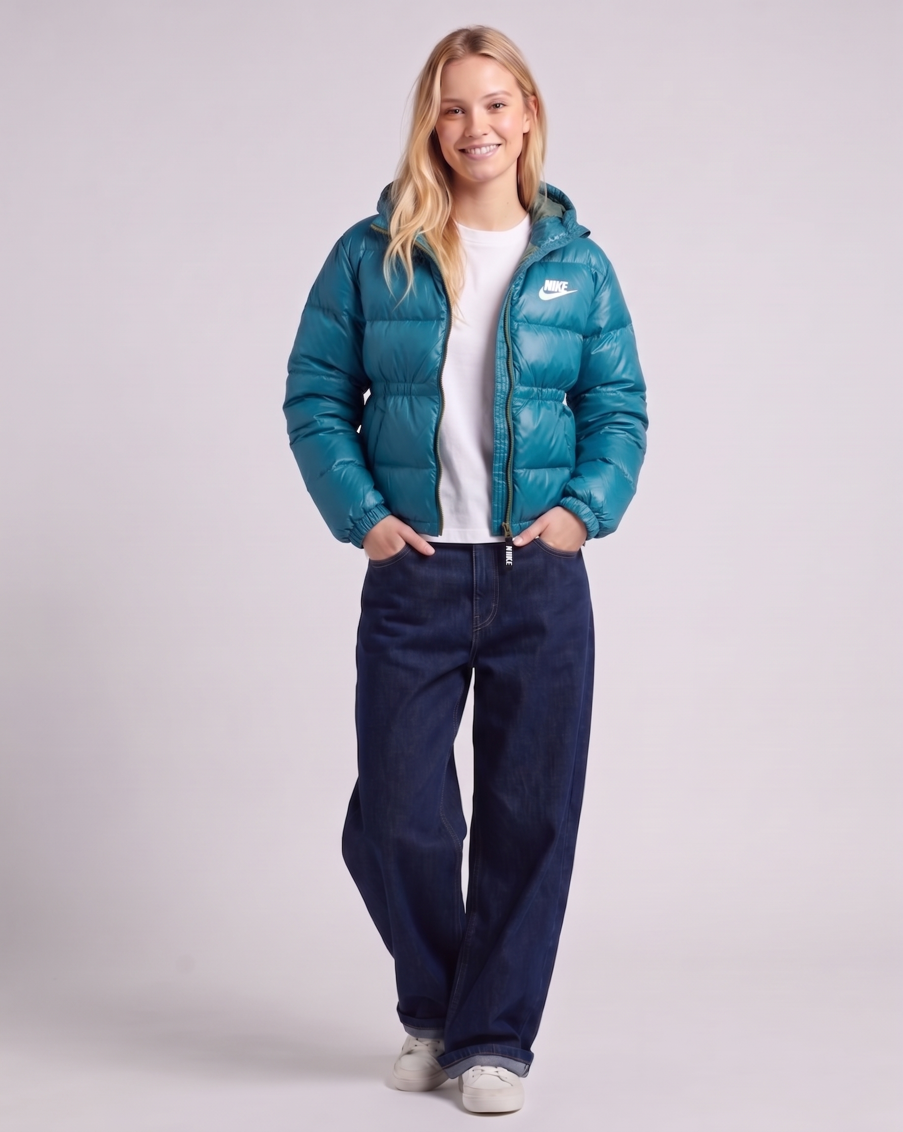 Nike Girl's Sportswear Synthetic Fill Hooded Jacket Rough Green/Laser Blue/White DR0452 326 N2