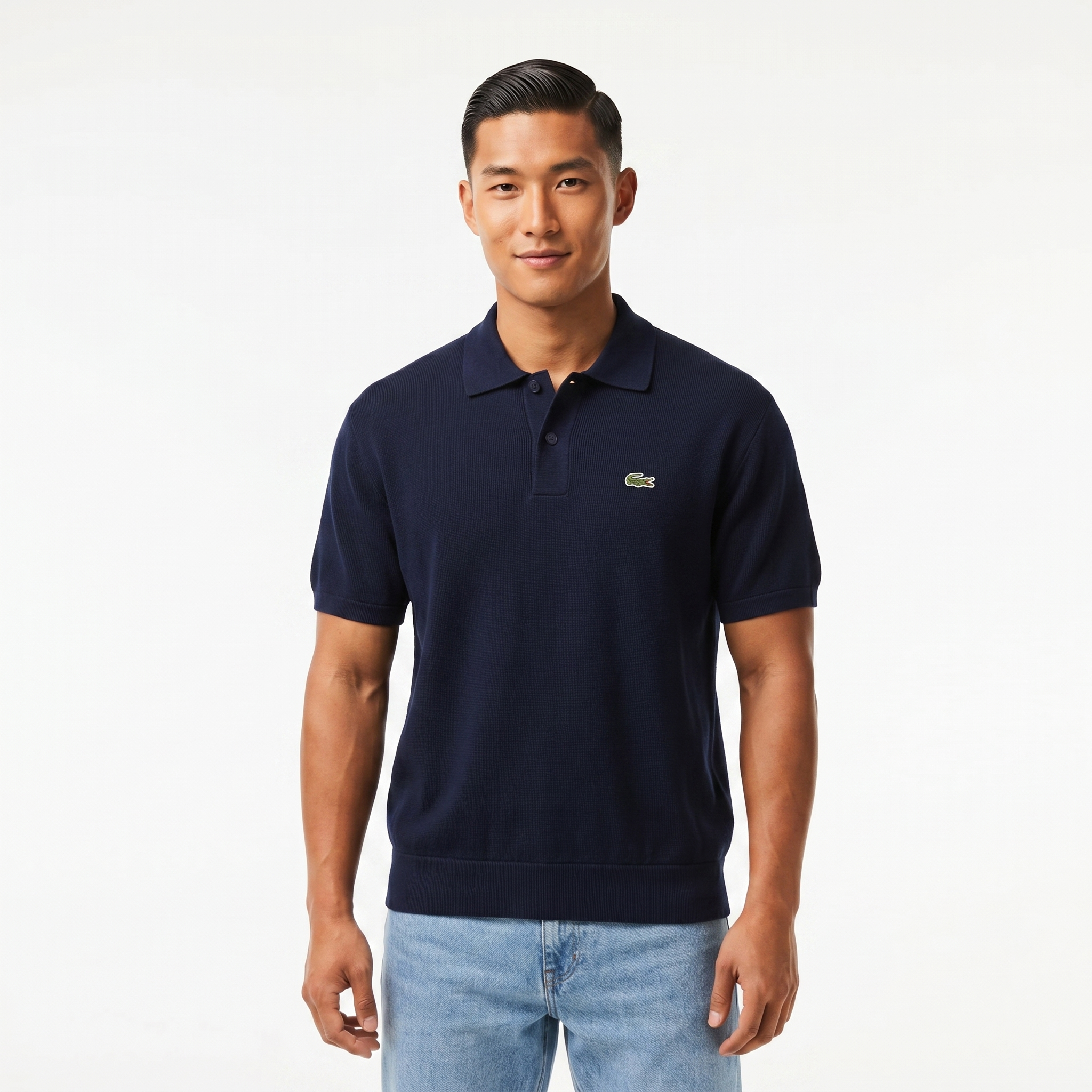 Lacoste Men's Organic Cotton Polo Neck Sweater Navy Blue AH7642 423