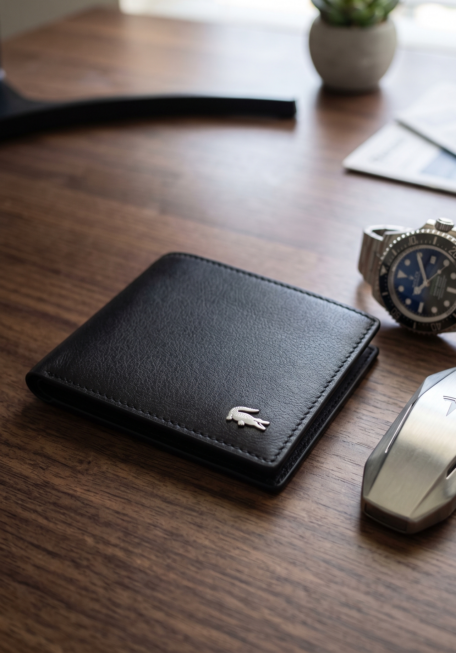 Lacoste Small Leather Billfold Wallet Black NH1115FG