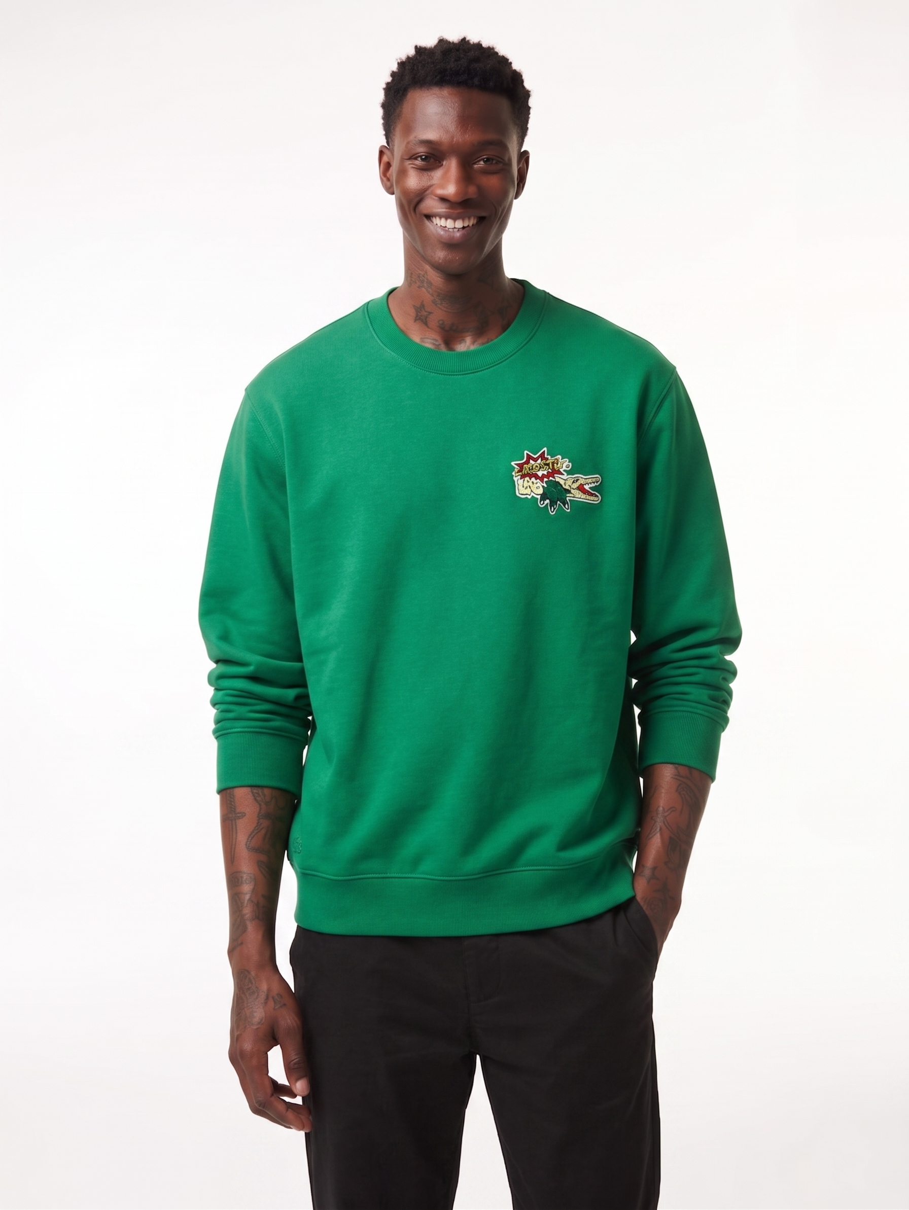 Lacoste Men's Holiday Badge Organic Cotton Sweatshirt Fluorine Green SH1359 LDM
