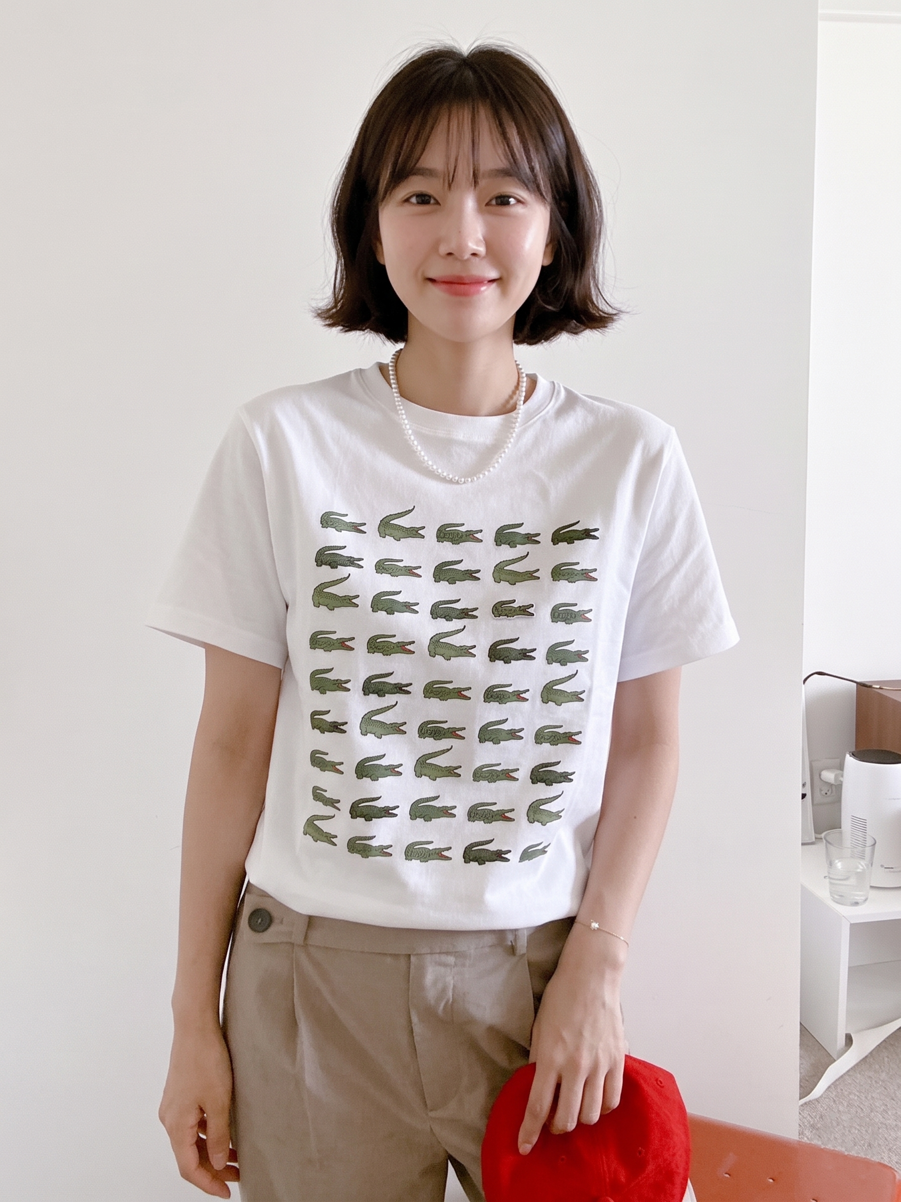 Lacoste Kids Crocodile Print Cotton T-Shirt White TJ1248 001