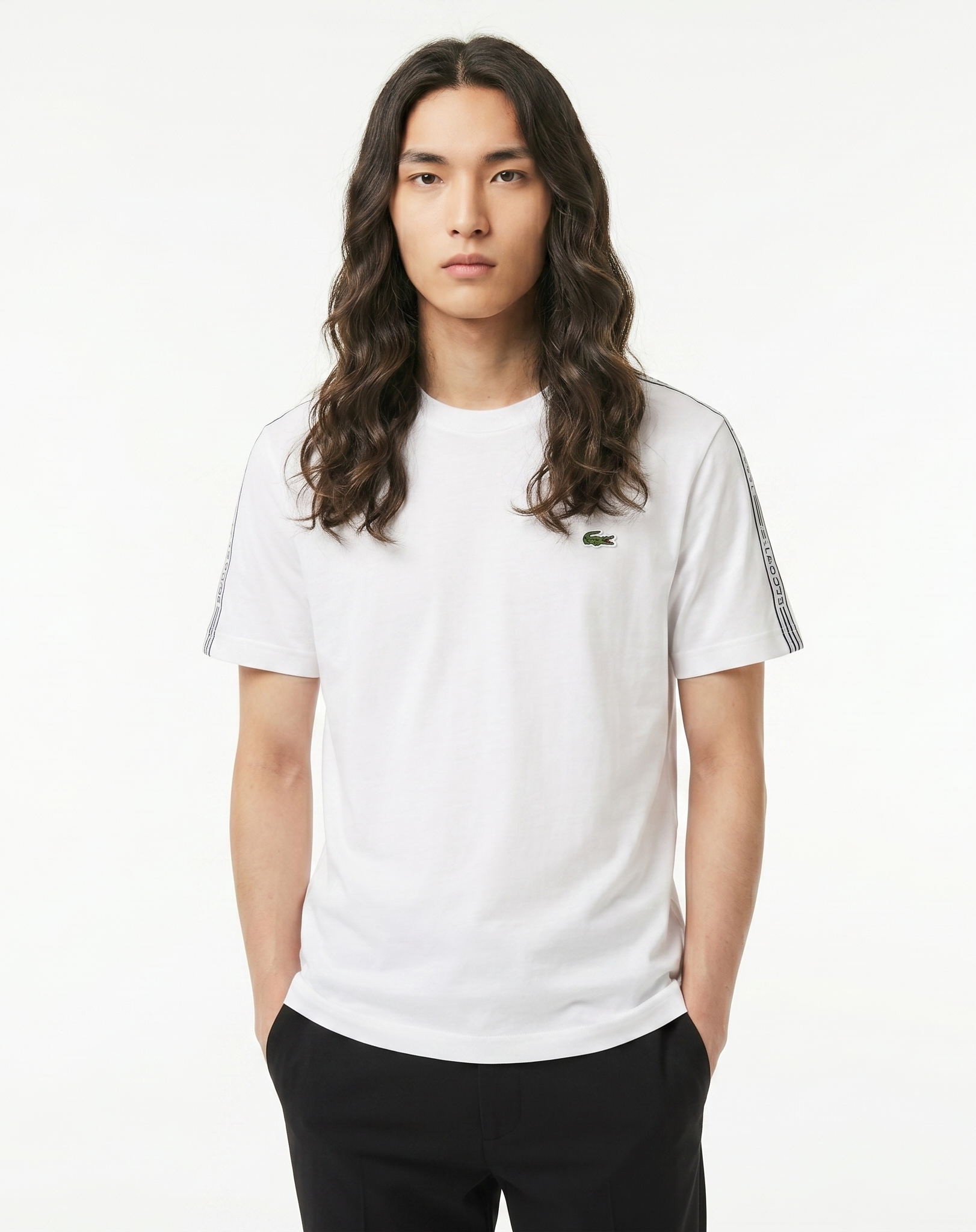 Lacoste Mens Lacoste Reguer Fit Logo Stripe T-shirt White TH5071 001