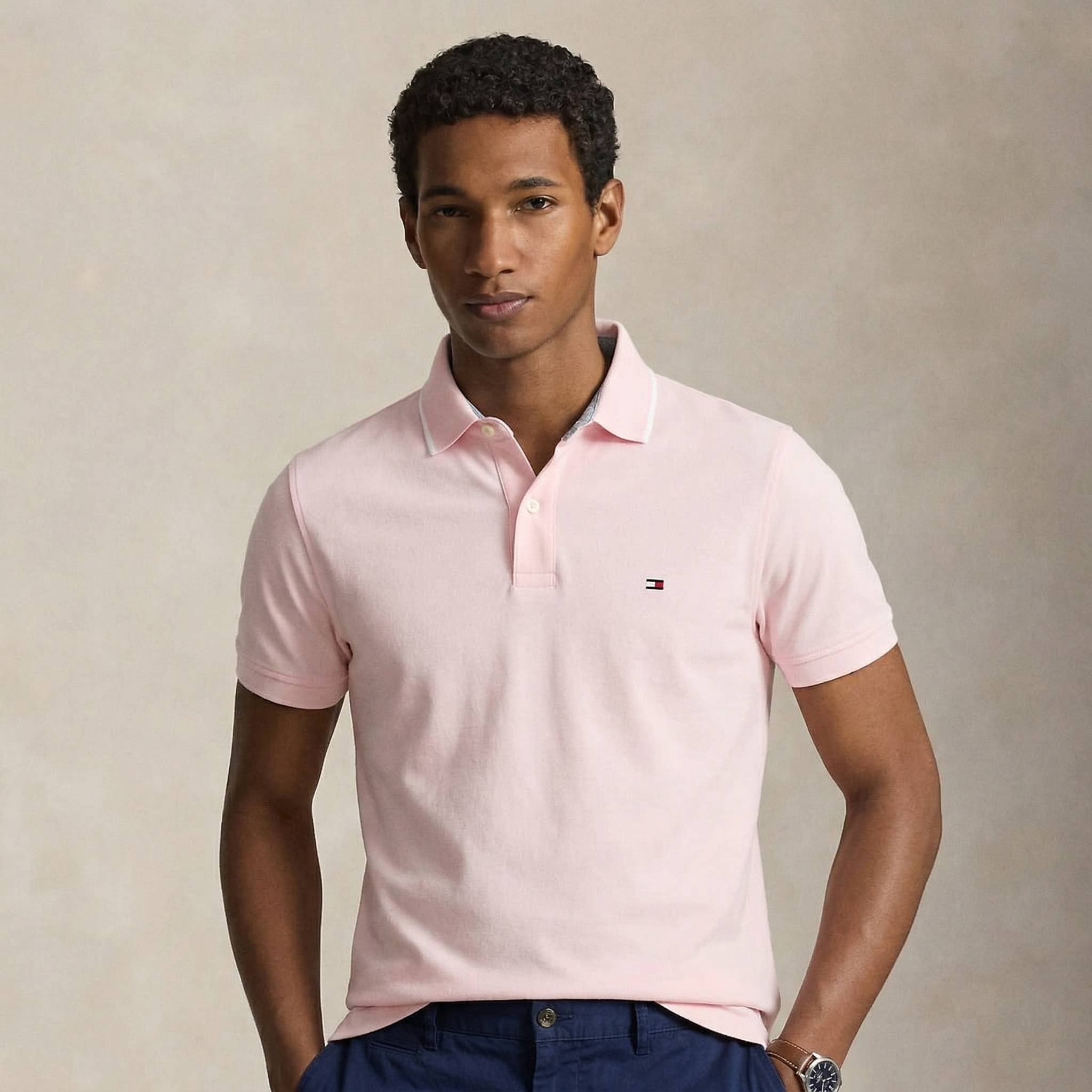 Tommy Hilfiger Men's Richard Tipped Short Sleeve Polo CF Pink Dust 78J8752 691