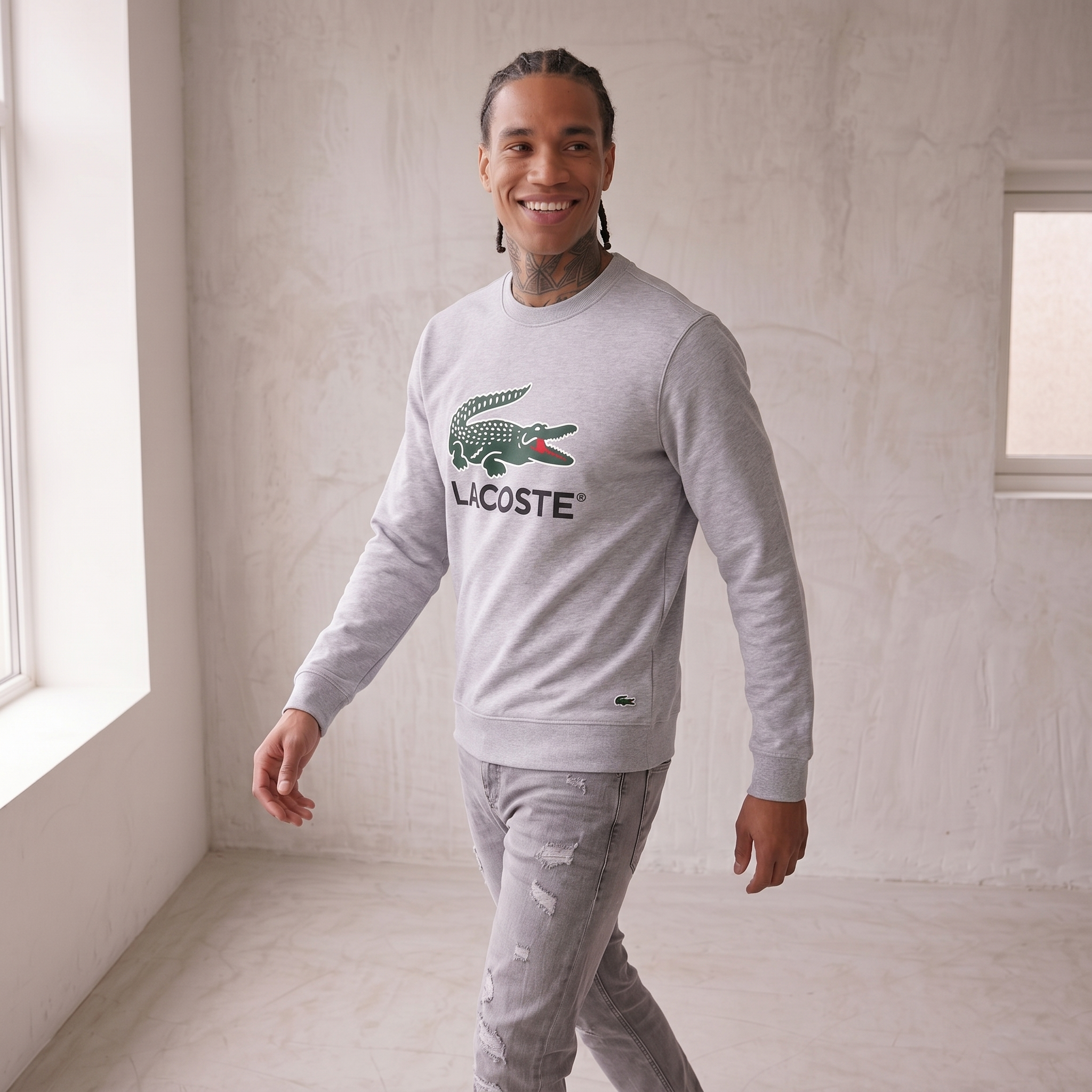 Lacoste Mens Classic Fit Cotton Fleece Sweatshirt Silver Chine SH1281 CCA