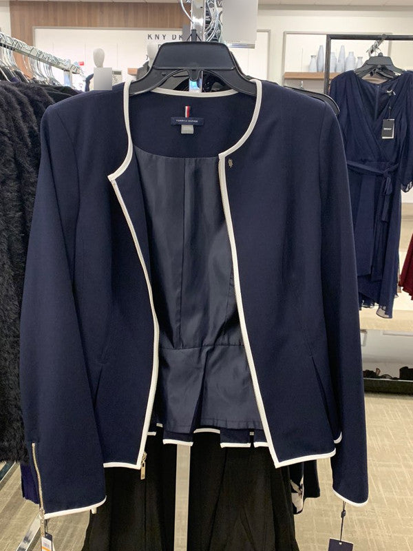 Tommy Hilfiger Women's Zip-Front Peplum Jacket Navy HSVJ0013 MVY T5