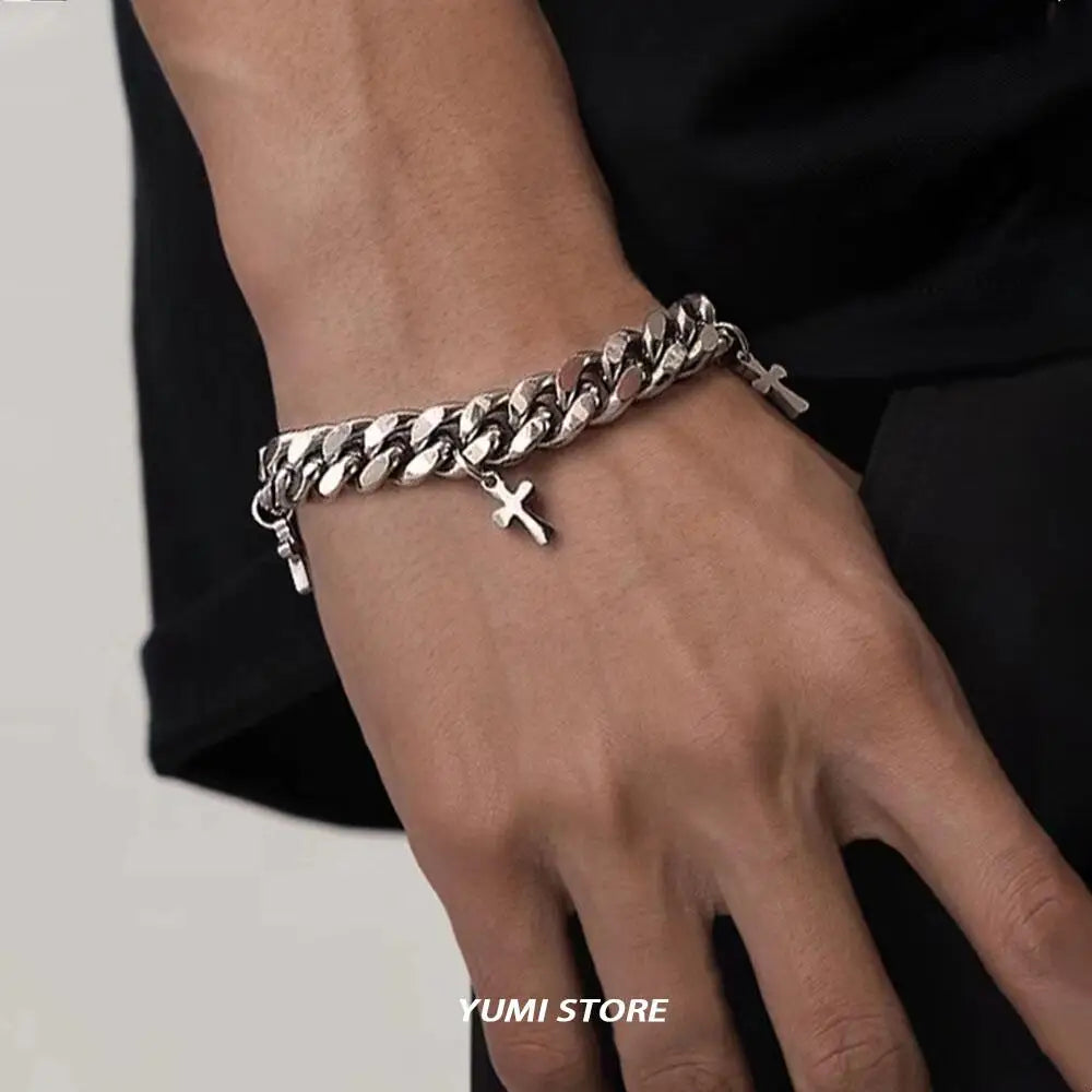 Cuban Chain with Cross Bracelet