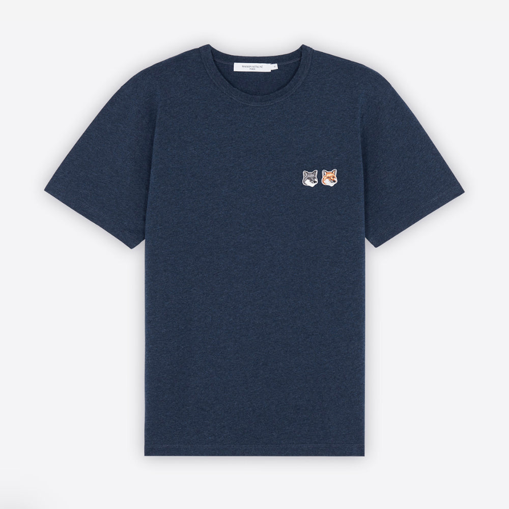 Maison Kitsune Double Fox Head Patch Classic T-Shirt Navy Melange IU00114KJ0008 H481