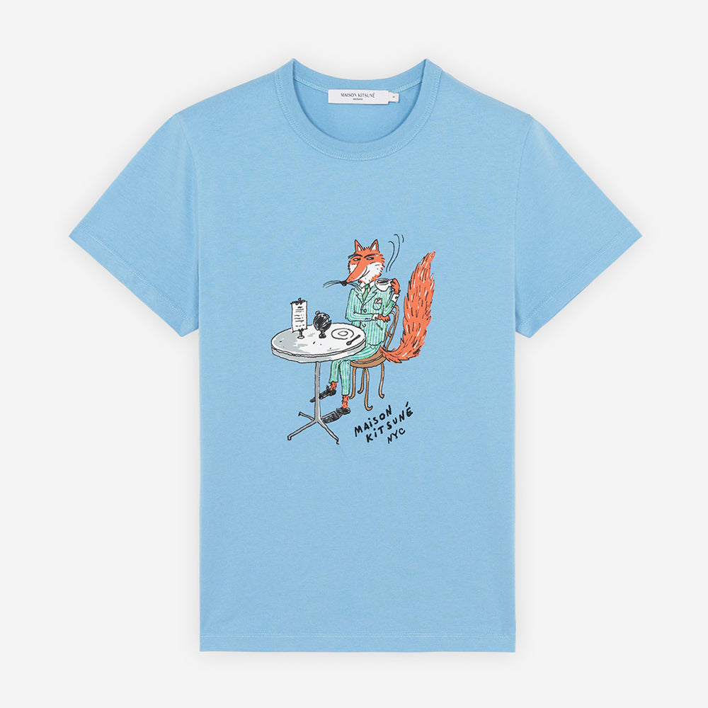 Maison Kitsune Women's Oly Coffee Fox Classic T-Shirt Baby Blue IW00166KJ0008 P409