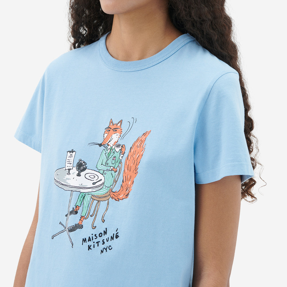 Maison Kitsune Women's Oly Coffee Fox Classic T-Shirt Baby Blue IW00166KJ0008 P409