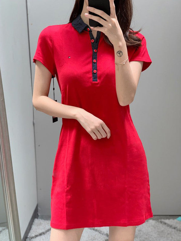 Tommy Hilfiger Women's Polo Shift Dress Scarlet J9JD0405 SCA T1