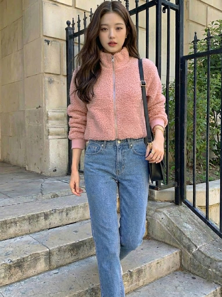 Aplaze Sherpa Mock Neck Zip-up Bomber Jacket Mauve 71885