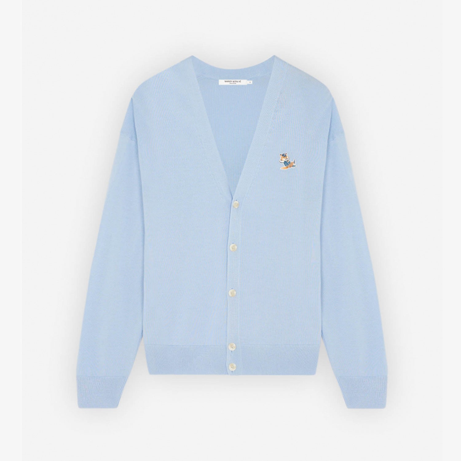 Maison Kitsune Men's Dressed Fox Patch Relaxed Cardigan Pale Blue KM00504KT1036 P408