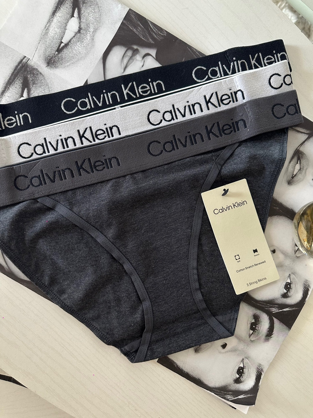 Calvin Klein Women's String Bikini 3PK Black / White / Charcoal Heather QP2960O 021