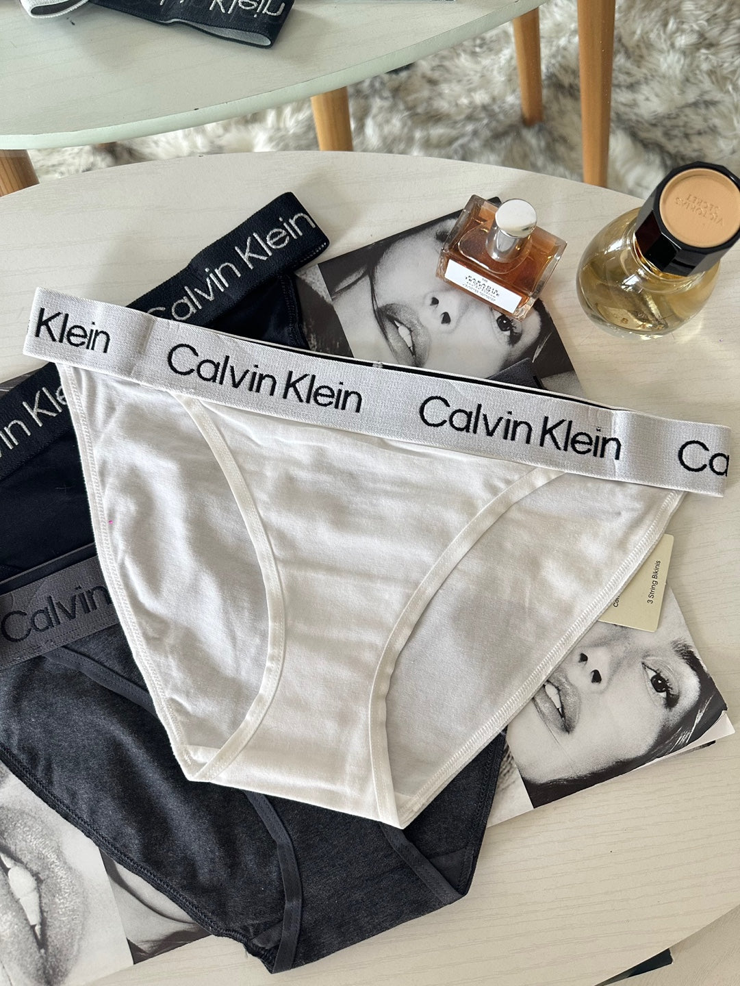 Calvin Klein Women's String Bikini 3PK Black / White / Charcoal Heather QP2960O 021