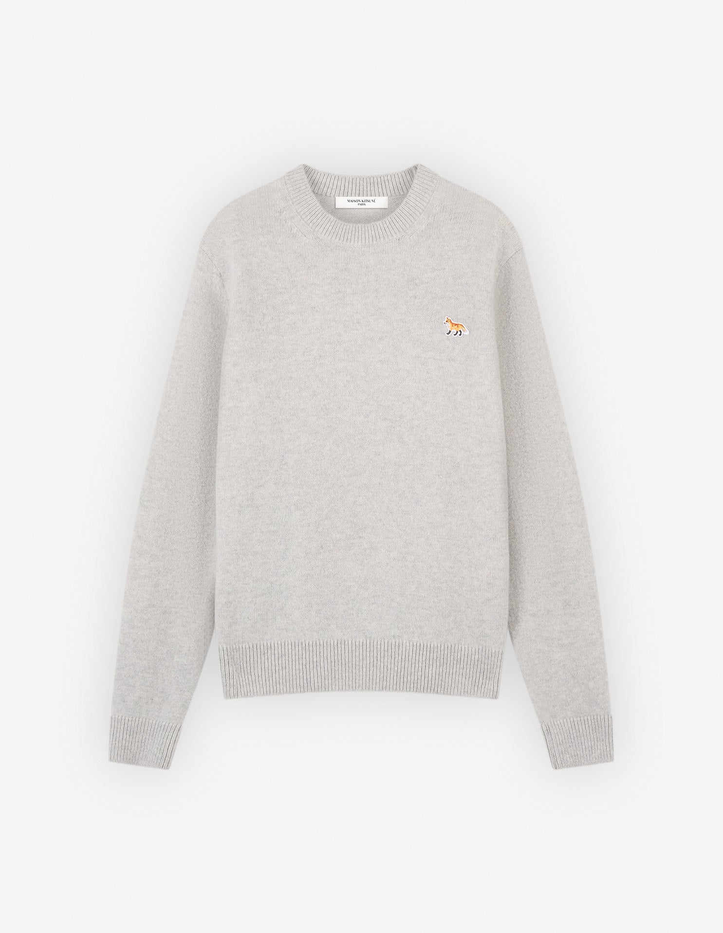 Maison Kitsune Men's Baby Fox Patch Regular Jumper Light Grey Melange LM00813KT1006 H120 - APLAZE