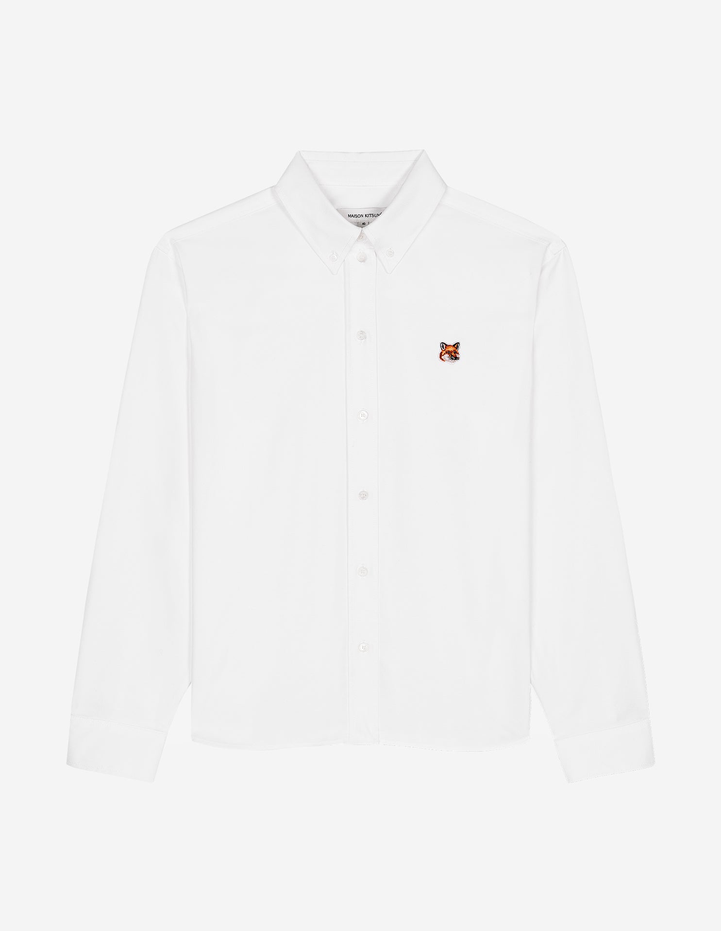 Maison Kitsune Women's Button-Down Classic Shirt With Institutional Fox Head Patch In Oxford White LW00403WC2010 P100 - APLAZE