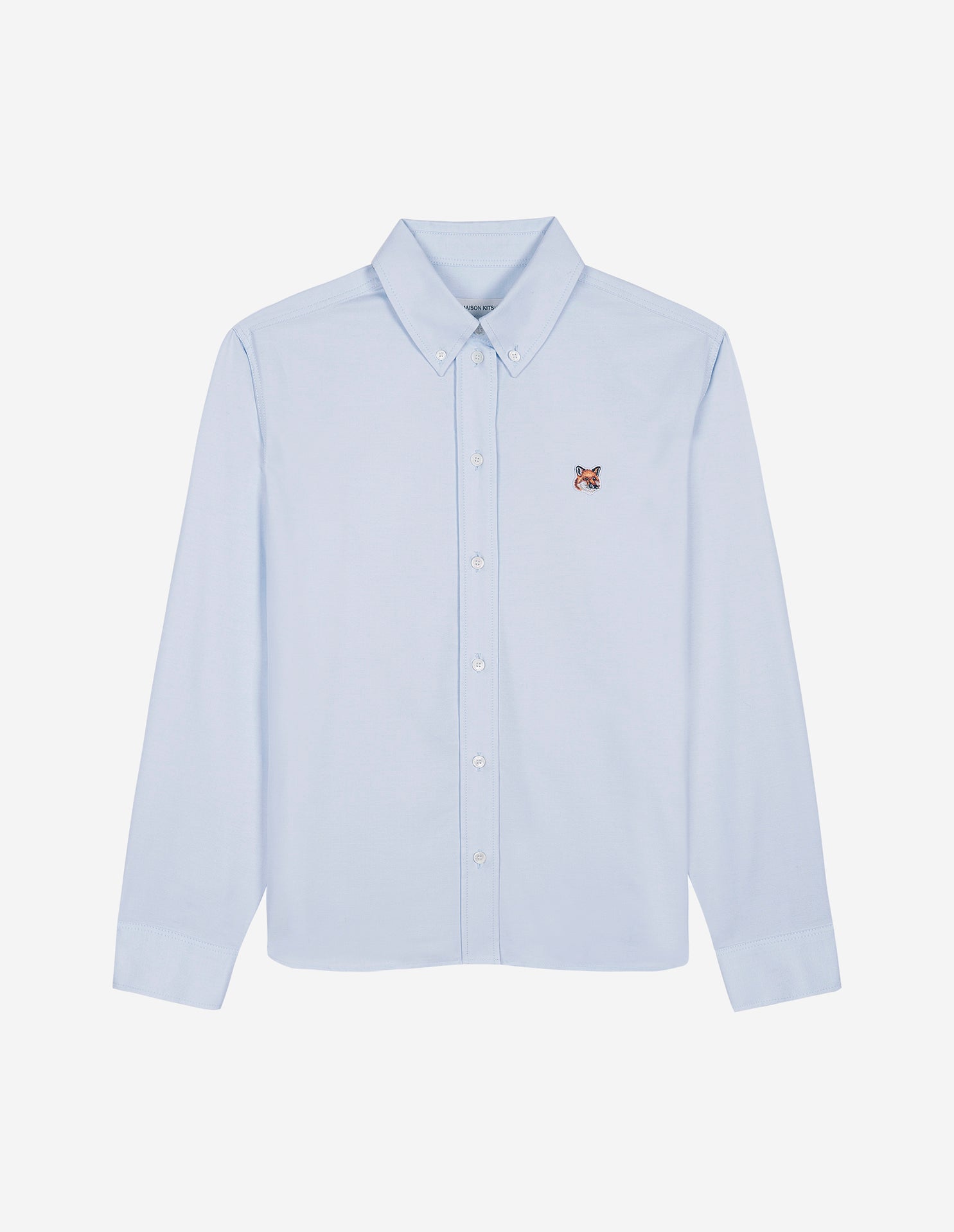 Maison Kitsune Women's Button-Down Classic Shirt With Institutional Fox Head Patch In Oxford Light Blue LW00403WC2010 P410 - APLAZE