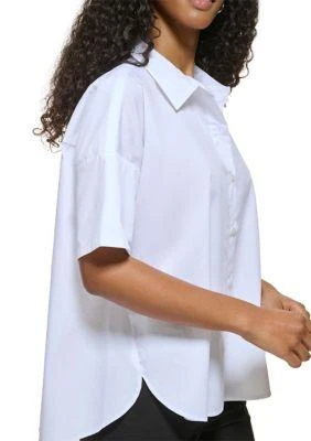 Calvin Klein Women's Essential Short Sleeve Poplin Shirt White M3TA0528 SW9 C3